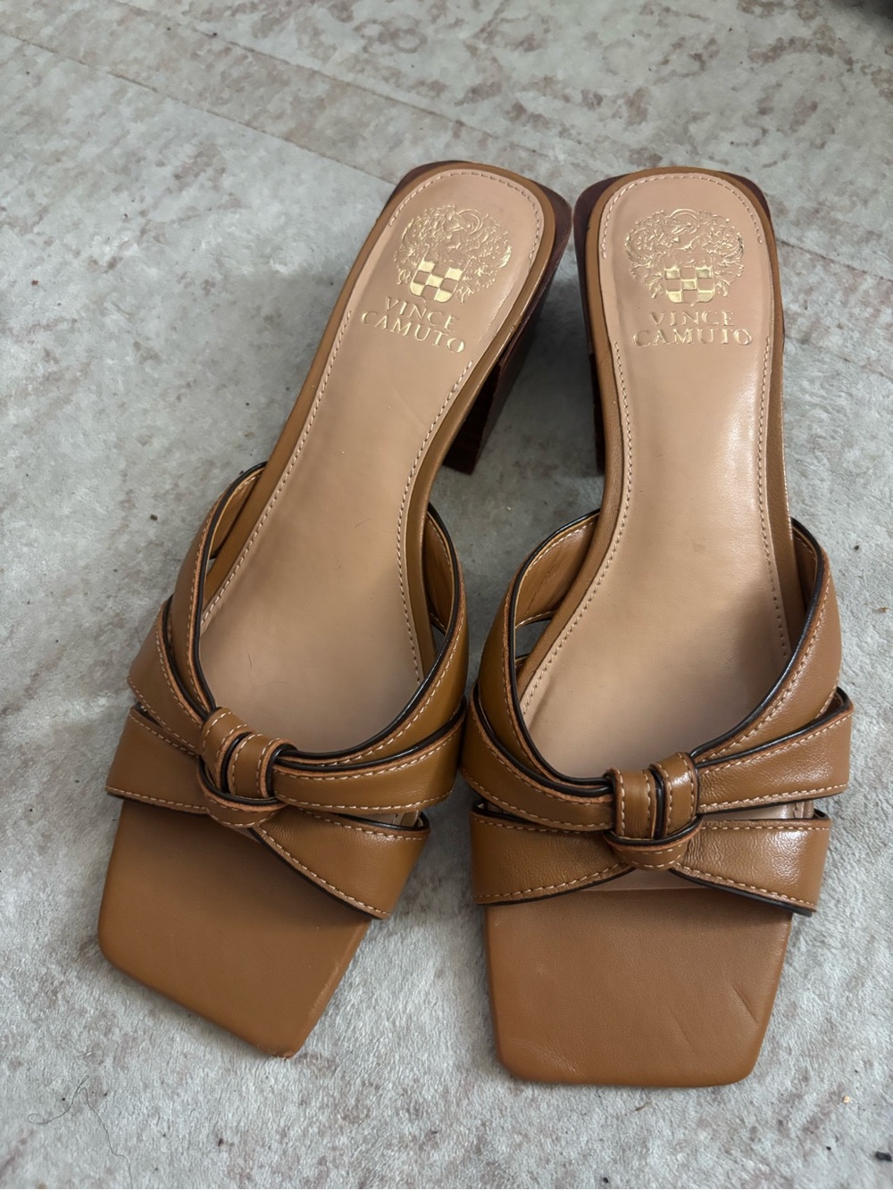 Vince Camuto Tan Knotted Leather Slide Mules